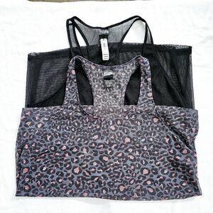 2 Victoria Secret PINK Small Sheer Cami Tank Top Black Pink Grey